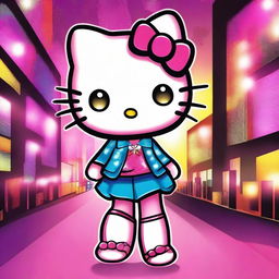 Create an image of Hello Kitty in a nightclub setting