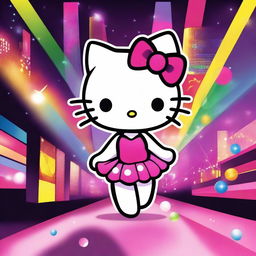 Create an image of Hello Kitty in a nightclub setting