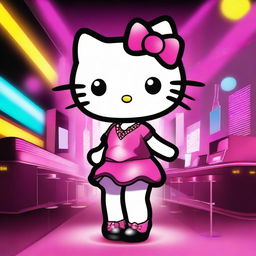 Create an image of Hello Kitty in a nightclub setting