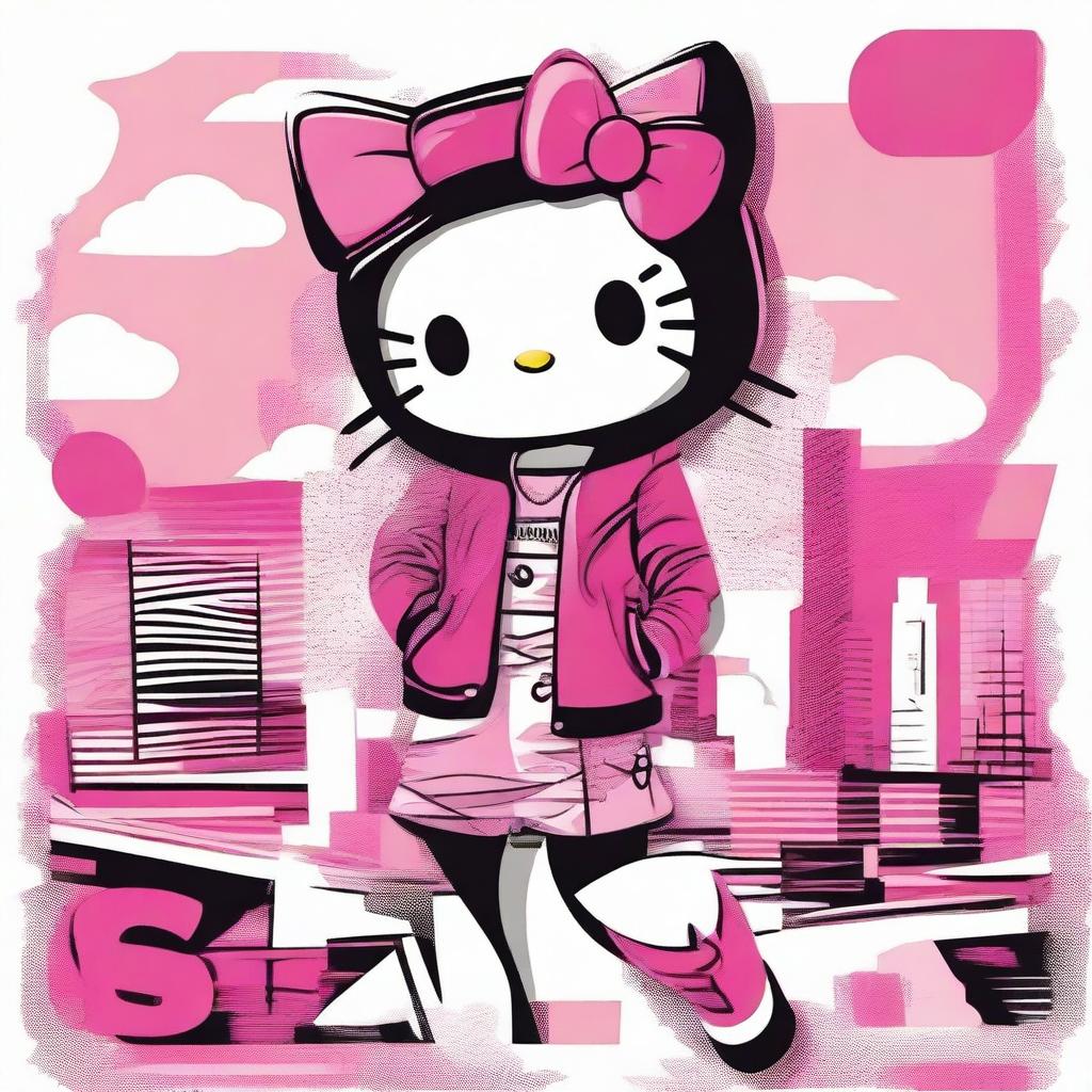 Create an image of Hello Kitty looking fierce and confident, embodying the 'slay' attitude