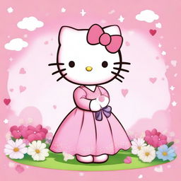 Create an image of Hello Kitty in a cute and adorable setting