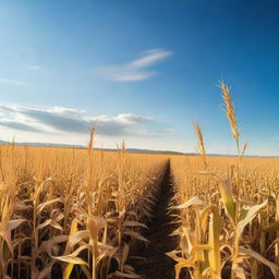 A vast and serene corn field under a clear blue sky