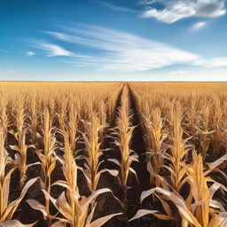 A vast and serene corn field under a clear blue sky