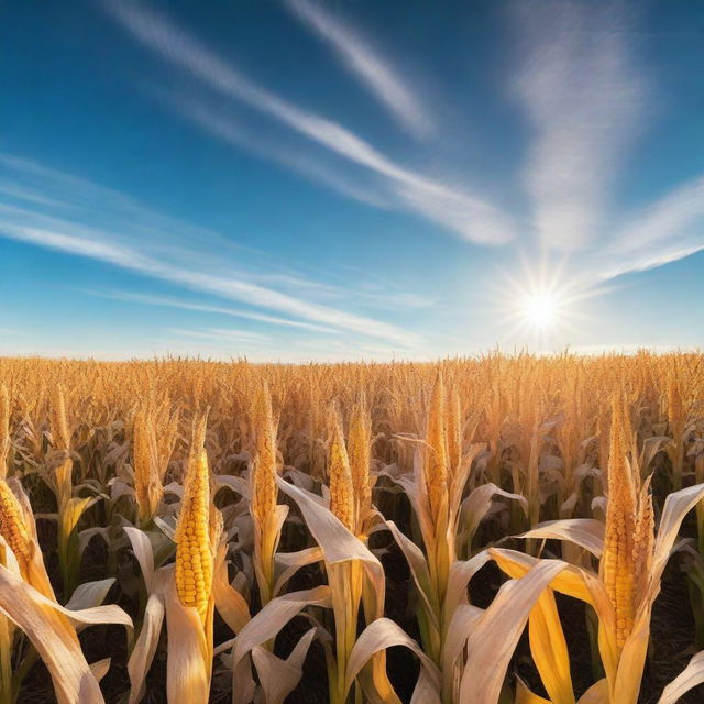 A vast and serene corn field under a clear blue sky