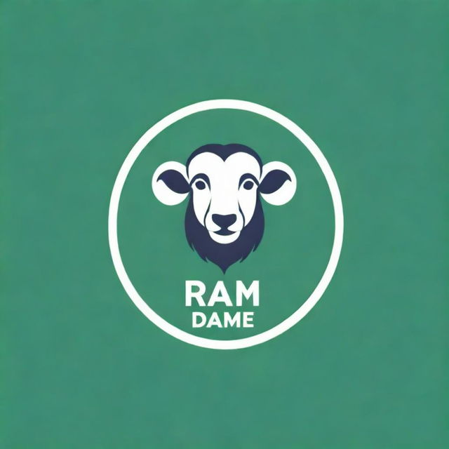 Design a logo featuring the text 'Ram Daz' on a forest green background. Include a catchy slogan: 'Keep Calm and Play'. Add an elegant face with a substantial, friendly moustache as a distinctive feature of the logo.