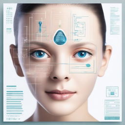 Generate an A4-sized image focusing on ophthalmology diagnosis with elements of artificial intelligence