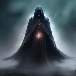 A spectral undead lord clad in a cloak of ashes and deathly aura