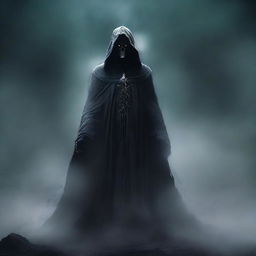 A spectral undead lord clad in a cloak of ashes and deathly aura