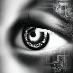 A black and white book cover featuring a close-up of a human eye with digital elements, symbolizing artificial intelligence