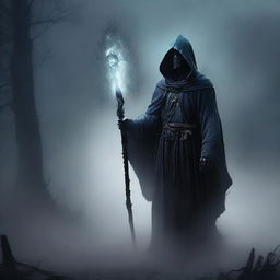 A spectral undead lord, holding a powerful staff, clad in a cloak of ashes and deathly aura