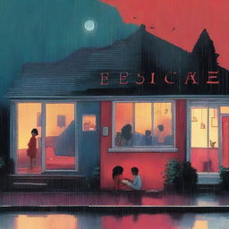 A book cover titled 'The Escape' featuring a nighttime suburban scene in the rain