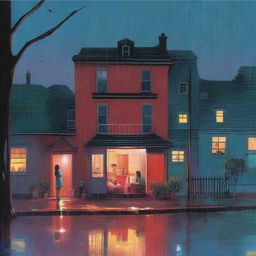 A book cover titled 'The Escape' featuring a nighttime suburban scene in the rain