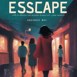 A book cover titled 'The Escape' featuring a nighttime suburban scene in the rain