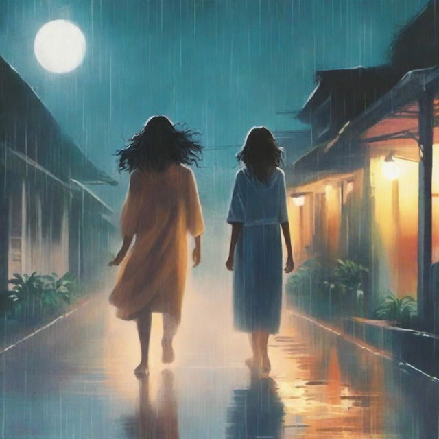 A book cover titled 'The Escape' by Adhvaitha featuring a nighttime suburban scene in the rain