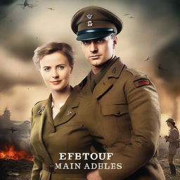 Create a book cover featuring a German male soldier and a female nurse set in World War II