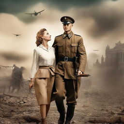 Create a book cover featuring a German male soldier and a female nurse set in World War II