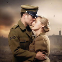 Create a realistic book cover featuring a German male soldier and a female nurse set in World War II