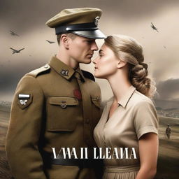 Create a realistic book cover featuring a German male soldier and a female nurse set in World War II