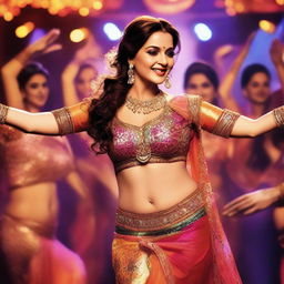 A beautiful and glamorous depiction of Madhuri Dixit performing an item song