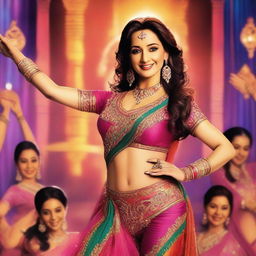 A beautiful and glamorous depiction of Madhuri Dixit performing an item song