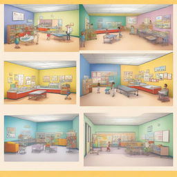 A storyboard depicting the main hall of a children's hospital