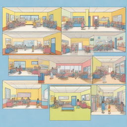 A storyboard depicting the main hall of a children's hospital