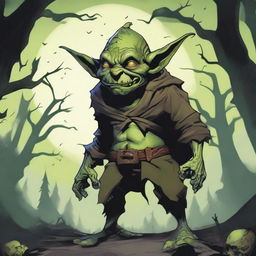 A detailed illustration of a goblin in a fantasy setting