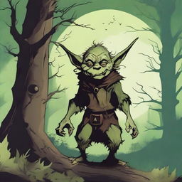 A detailed illustration of a goblin in a fantasy setting