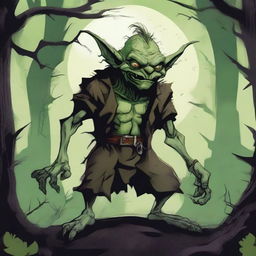 A detailed illustration of a goblin in a fantasy setting