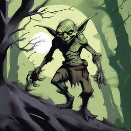 A detailed illustration of a goblin in a fantasy setting