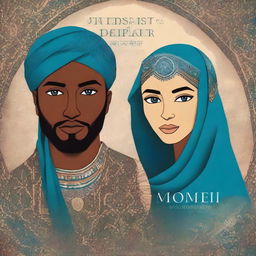 A book cover titled 'In The Midst Of Despair' featuring a princess with ocean blue eyes wearing a hijab and a tribal leader with darker skin and hazel eyes