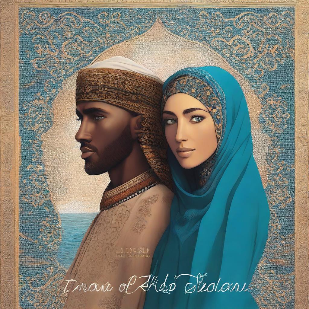 A book cover titled 'In The Midst Of Despair' featuring a princess with ocean blue eyes wearing a hijab and a tribal leader with darker skin and hazel eyes