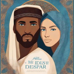 A book cover titled 'In The Midst Of Despair' featuring a princess with ocean blue eyes wearing a hijab and a tribal leader with darker skin and hazel eyes