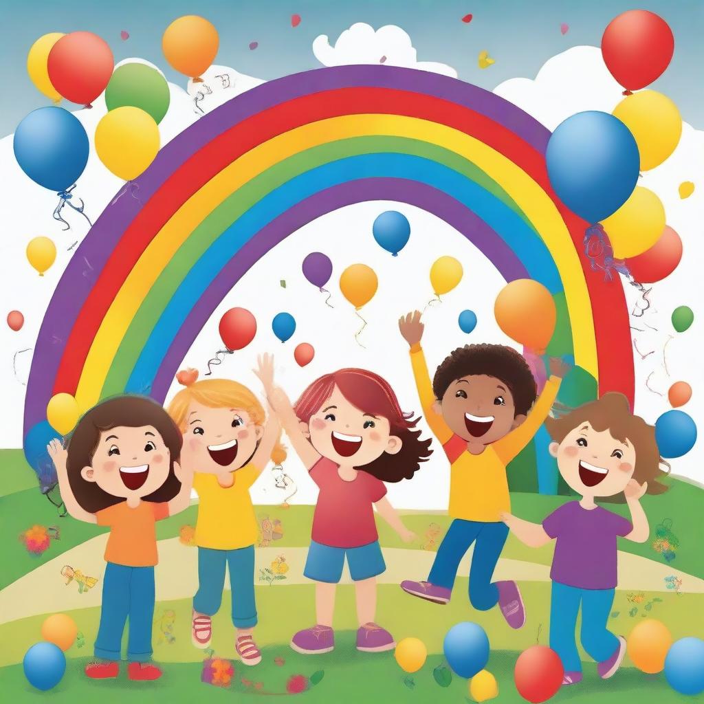 A vibrant and cheerful image illustrating a children's song about colors