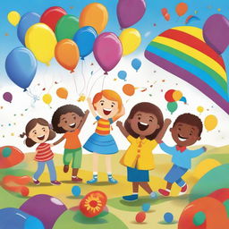 A vibrant and cheerful image illustrating a children's song about colors