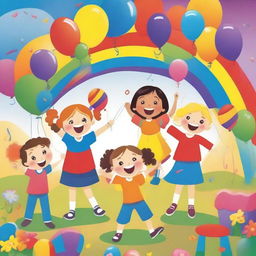 A vibrant and cheerful image illustrating a children's song about colors