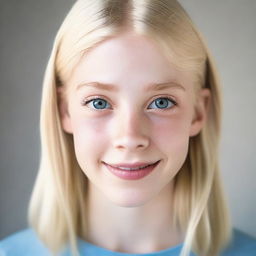 A headshot of a blonde teenager with a friendly expression