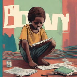 Create a book cover illustrating the theme of poverty, depicting the struggles of being poor as a child and continuing to be poor as an adult