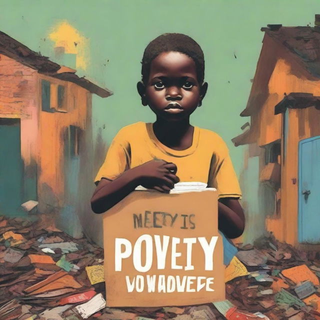 Create a book cover illustrating the theme of poverty, depicting the struggles of being poor as a child and continuing to be poor as an adult