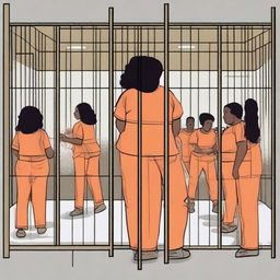 A scene inspired by the television show 'Orange is the New Black,' featuring characters in a prison setting with orange jumpsuits