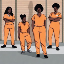 A scene inspired by the television show 'Orange is the New Black,' featuring characters in a prison setting with orange jumpsuits