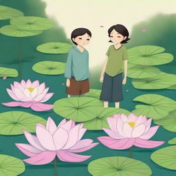 Illustrate a scene from the story of twelve teenagers chosen to be called Lotuses