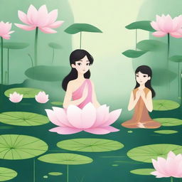 Illustrate a scene from the story of twelve teenagers chosen to be called Lotuses