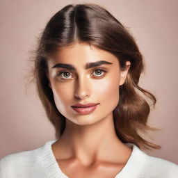 A high-resolution headshot of Taylor Hill, showcasing her natural beauty and elegant features