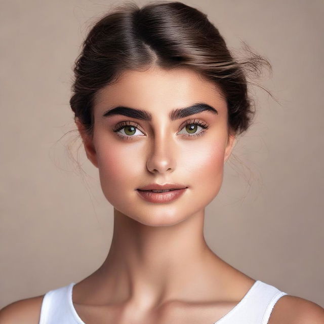 A high-resolution headshot of Taylor Hill, showcasing her natural beauty and elegant features