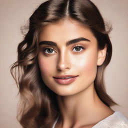 A high-resolution headshot of Taylor Hill, showcasing her natural beauty and elegant features