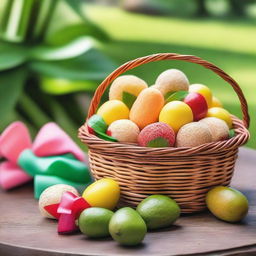 A beautifully crafted basket filled with traditional Brazilian sweets known as 'dona de maricota'