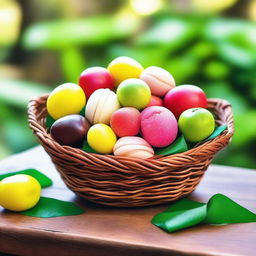 A beautifully crafted basket filled with traditional Brazilian sweets known as 'dona de maricota'