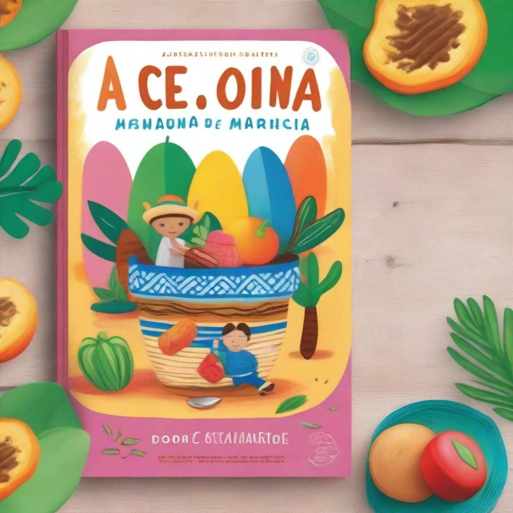 A colorful and whimsical book cover for a children's book titled 'A Cesta de Dona Maricota'