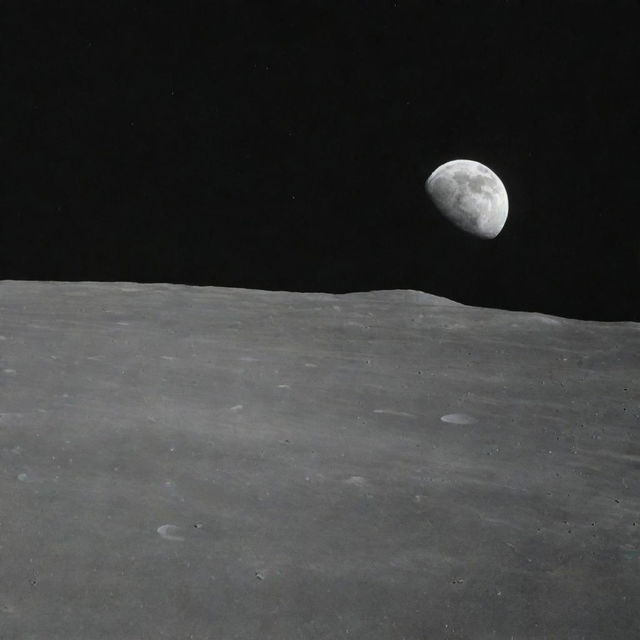 Spectacular view of the lunar surface with a starscape in the backdrop.